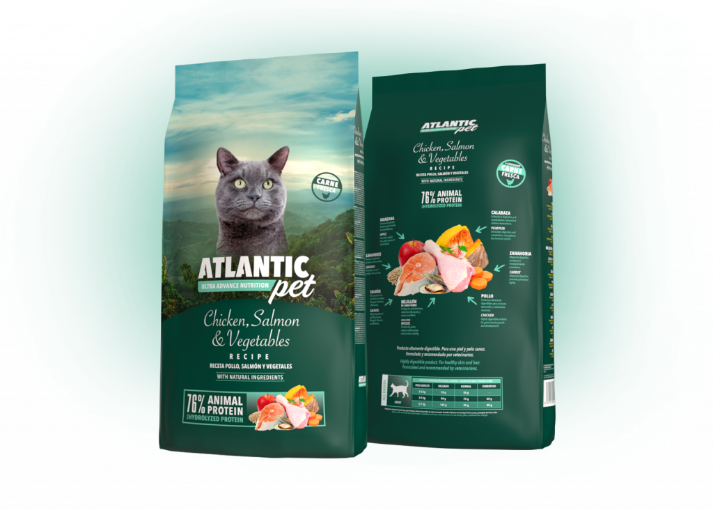 RECETA GATO POLLO, SALMÓN Y VEGETALES