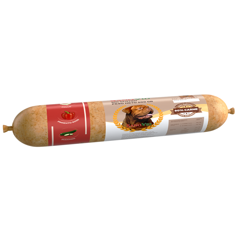 SANOVID perro salchicha pollo, pimiento rojo ZUCCHINI 500 gr