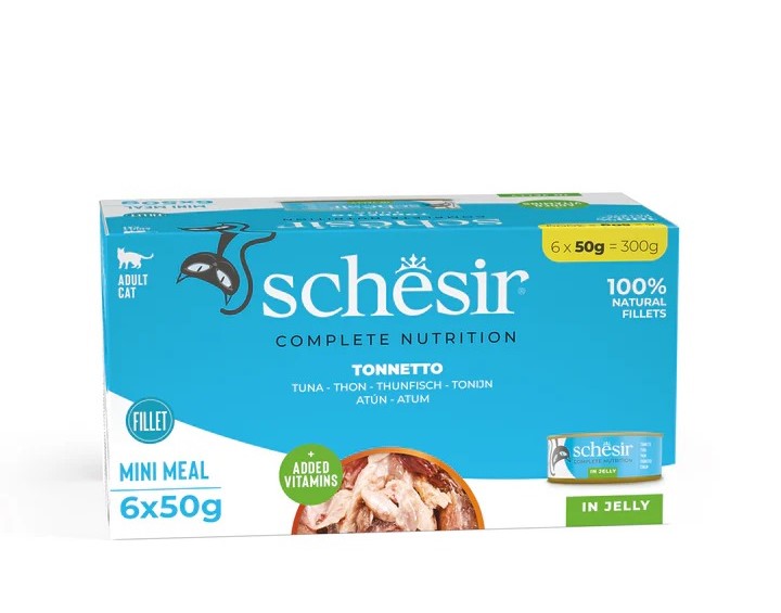 Schesir Cat Complete Atún en Gelatina Pack 6x50g (300g) | Alimento Completo Húmedo para Gatos
