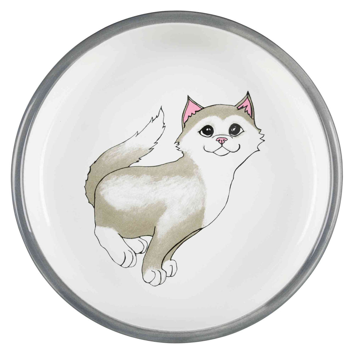 Trixie  Comedero Cerámica Razas Hocico Corto Gris/Blanco 0,3 l / ø 15 cm