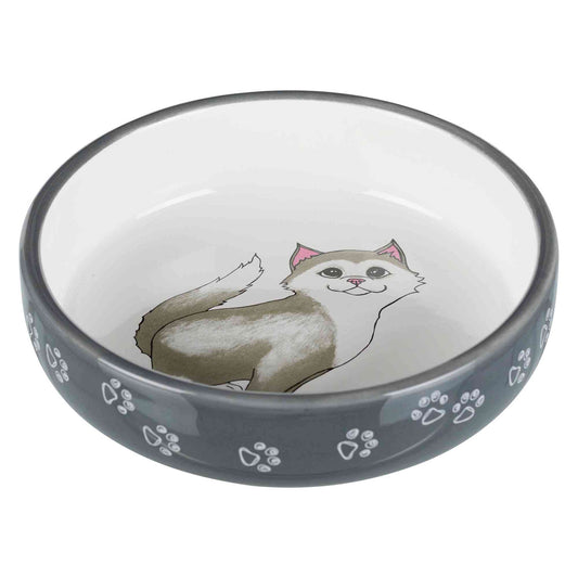 Trixie  Comedero Cerámica Razas Hocico Corto Gris/Blanco 0,3 l / ø 15 cm