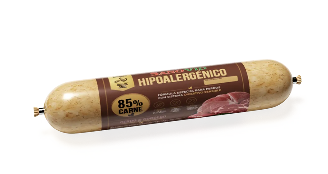 Sanovid Salchicha Hipoalergénica de Cordero y Cerdo para perros 250g