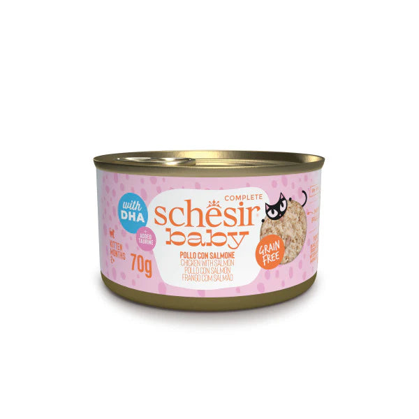 Schesir KITTEN Filetes de pollo con salmón en caldo 70g