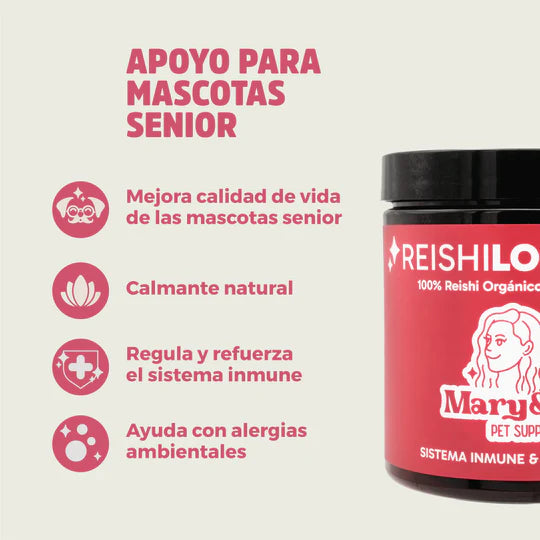 Mary&Trufa Reishi Longevity 75 g. Regula y Refuerza el Sistema Inmune. Apoyo mascotas senior.