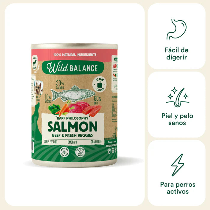 Lata de Salmón y Ternera para perros 400g - Filosofía BARF