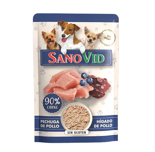 Sanovid Pouch comida húmeda de Pollo con arandanos para perros 85g