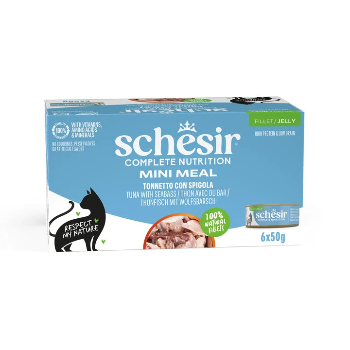 Schesir Cat Complete Atún con Lubina en Gelatina Pack 6x50g (300g) | Alimento Completo Húmedo para Gatos