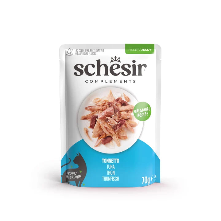 Schesir Cat Pouch Atún en Gelatina 70g | Comida Húmeda Complementaria para Gatos