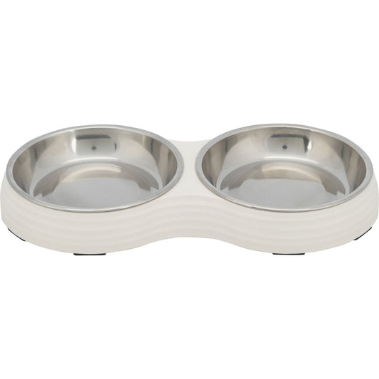 Trixie Set Comederos Modelo Llano Melamina y Acero Inoxidable (2 × 0,2 l / ø 13 cm)