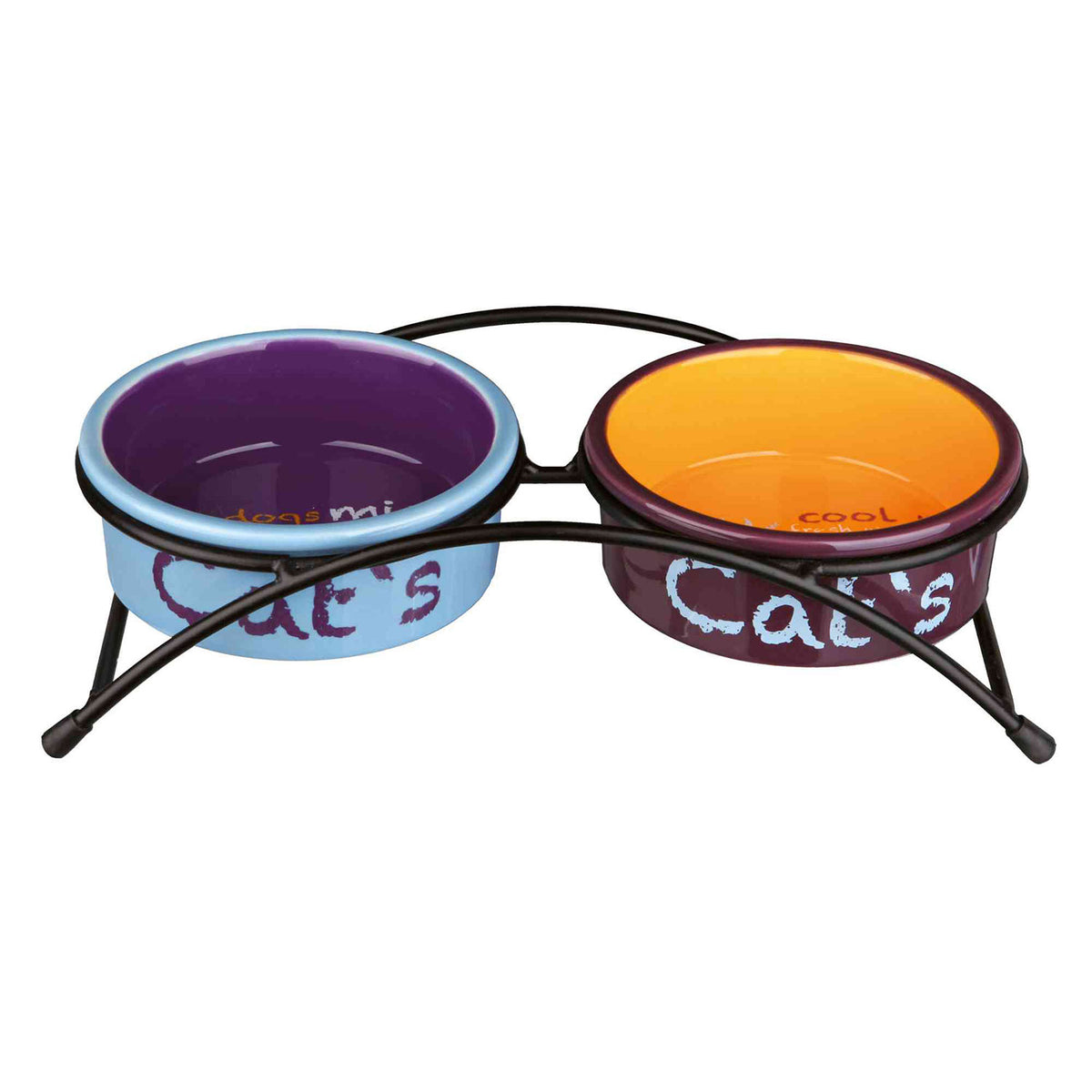 Trixie Set Comederos Cerámicos Eat on Feet Azul Claro/Naranja/Lila (2 × 0,3 l / ø 12 cm)