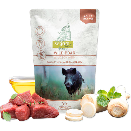 Isegrim Jabalí sobre comida húmeda monoproteica para perros 410g