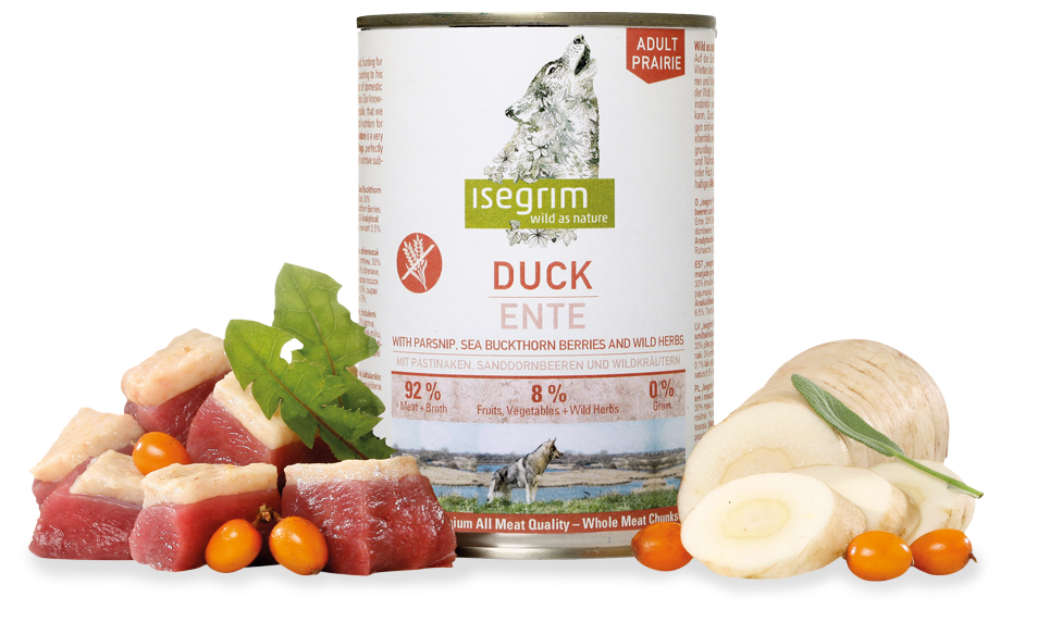 Isegrim con Pato  comida humeda para perros 400g