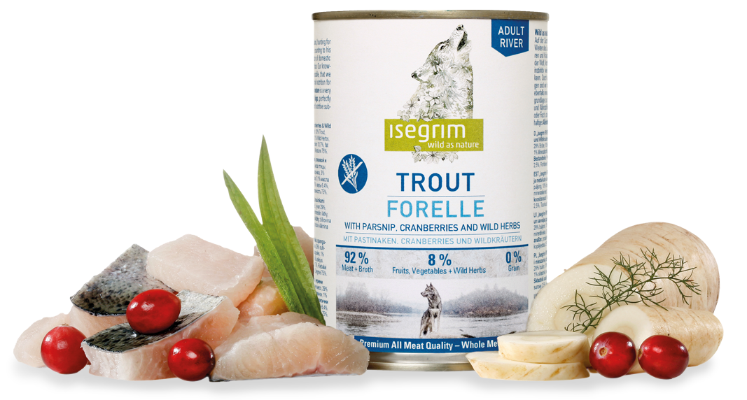Lata Perro,400g Trucha Chirivia Arándanos, ISEGRIM