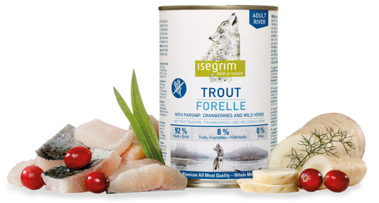 Lata Perro,400g Trucha Chirivia Arándanos, ISEGRIM