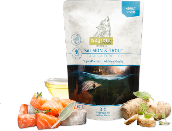 Sobre Perro Adulto Salmón y Trucha, ISEGRIM, 410 g