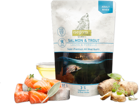 Sobre Perro Adulto Salmón y Trucha, ISEGRIM, 410 g
