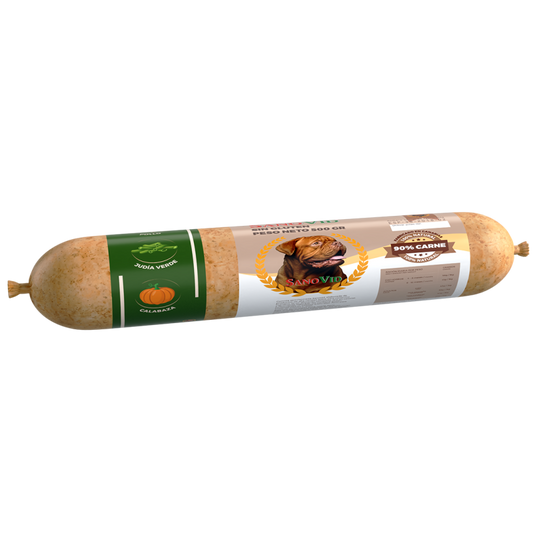 SANOVID perro salchicha pollo, judía verde y calabaza 500 gr